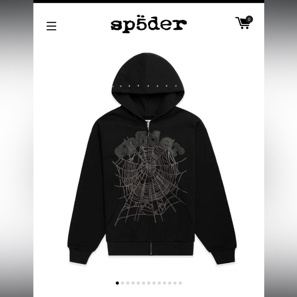 Sp5dr OG WEB STUDDED ZIP HOODIE. Still in packaging from original website.